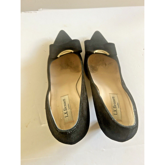 L.K. BENNETT Black Suede Court Shoes Pumps Bow Detail Size 38.5 US 7.5 Beautiful - Picture 4 of 12